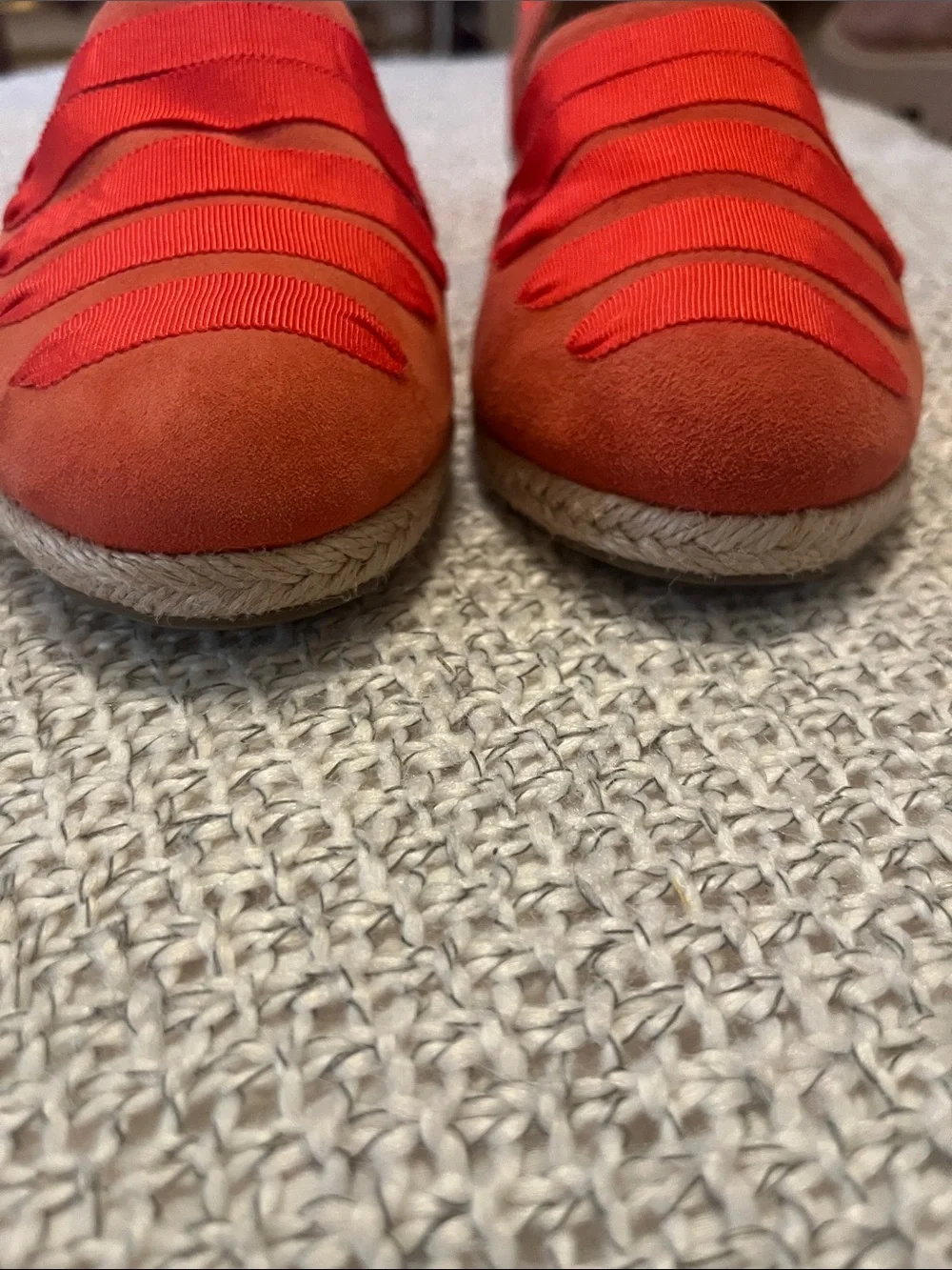 me too Women's Netta Orange Suede Leather Ribbon Wedge Heel Slip On Shie Sz 8